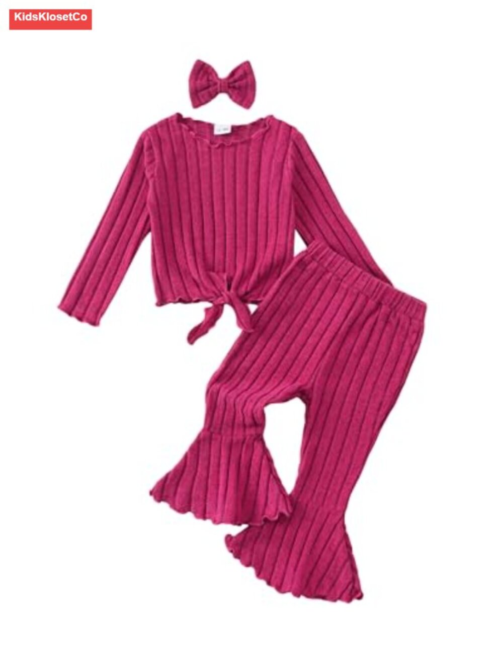 Long Sleeve Ruffle Top with Bell Bottom Pants and Headband Set